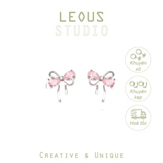 Khuyên tai kẹp không bấm lỗ chốt cố định K207 bằng hợp kim mạ bạc hình nơ thả đính đá dáng ngắn Leous