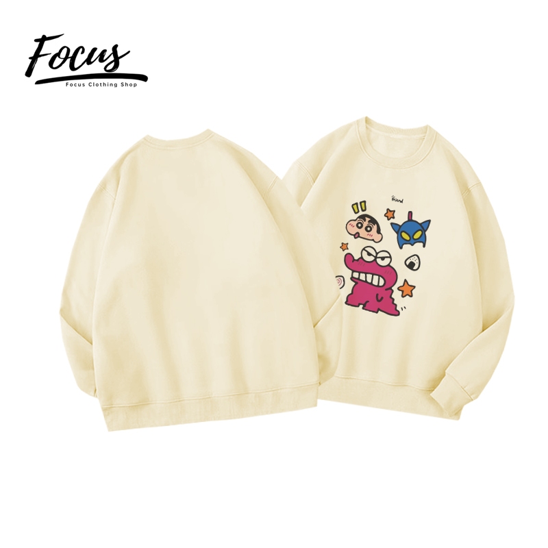 Focus local brand fashion vintage Xám áo sweater nỉ bông form rộng unisex basic 100%cotton