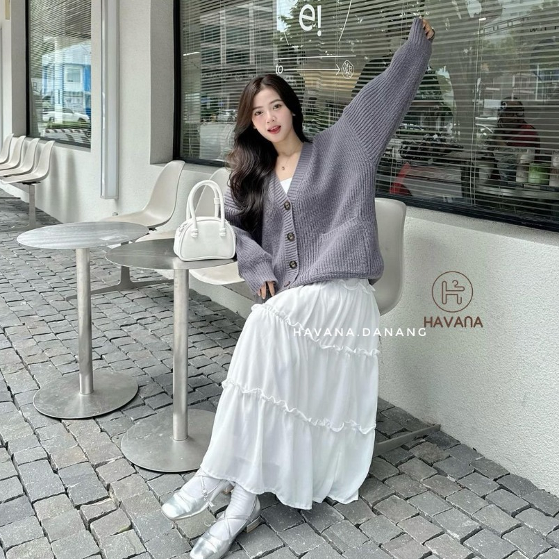 Chân váy midi dài 2 lớp vintage, chân váy voan dáng dài phong cách ulzzang be300