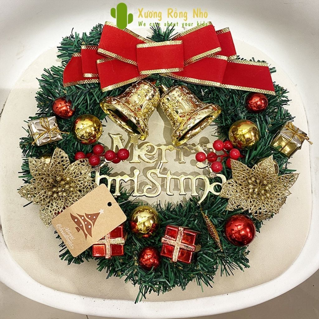 Vòng nguyệt quế giáng sinh 30cm, Vòng hoa trang trí noel Xương Rồng Nhỏ