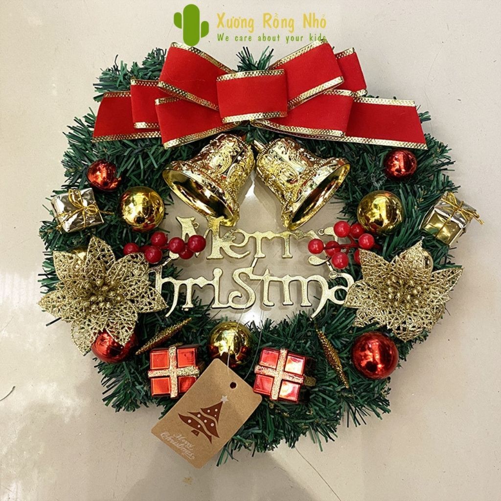 Vòng nguyệt quế giáng sinh 30cm, Vòng hoa trang trí noel Xương Rồng Nhỏ
