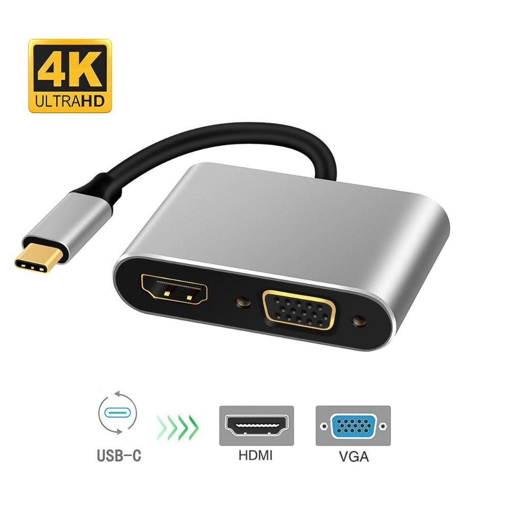 Bộ Cáp Chuyển Đổi Vinetteam Type-c Sang HDMI VGA Hỗ Trợ Chất Lượng Cao 4K