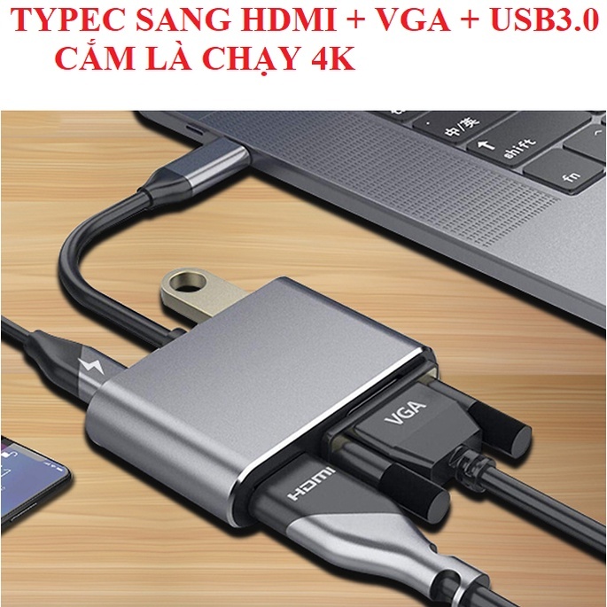 Bộ Cáp Chuyển Đổi Vinetteam Type-c Sang HDMI VGA Hỗ Trợ Chất Lượng Cao 4K