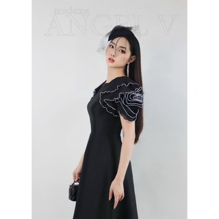 Đầm xòe tay hoa hồng 3D tiểu thư - Angel V