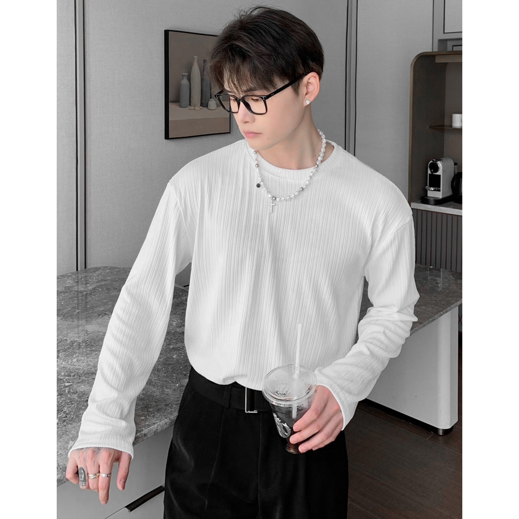 Áo thun nam cổ tròn tay dài tăm gân dọc AUT thu đông