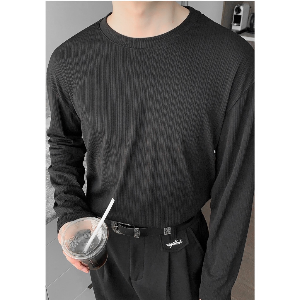 Áo thun nam cổ tròn tay dài tăm gân dọc AUT thu đông