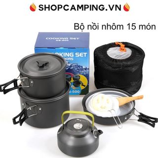 Bộ nồi xếp gọn 15 món nhôm siêu nhẹ đi phượt, cắm trại DS 508, bộ nấu ăn dã ngoại - Camping Vietnam