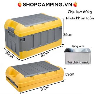 Thùng đựng đồ gấp gọn 75L có túi chống thấm, thùng nhựa xếp gọn trên xe hơi, cắm trại dã ngoại - Camping VietNam