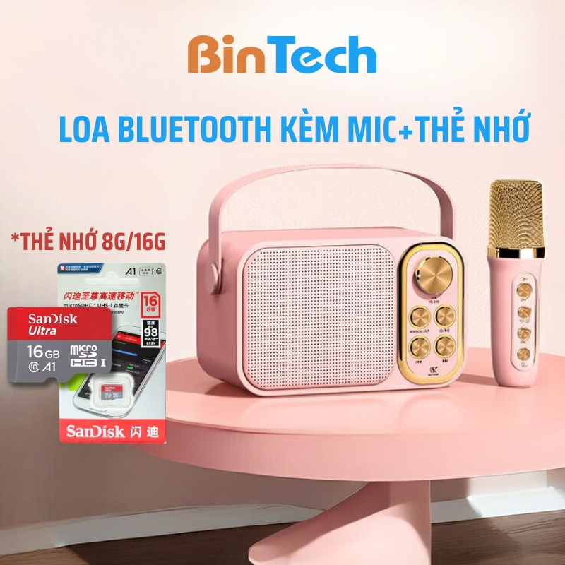 Combo loa bluetooth YS-105 kèm mic và thẻ nhớ BINTECH tặng kèm 2 mic+ thẻ nhớ 8G/16G - Bảo hành chính hãng