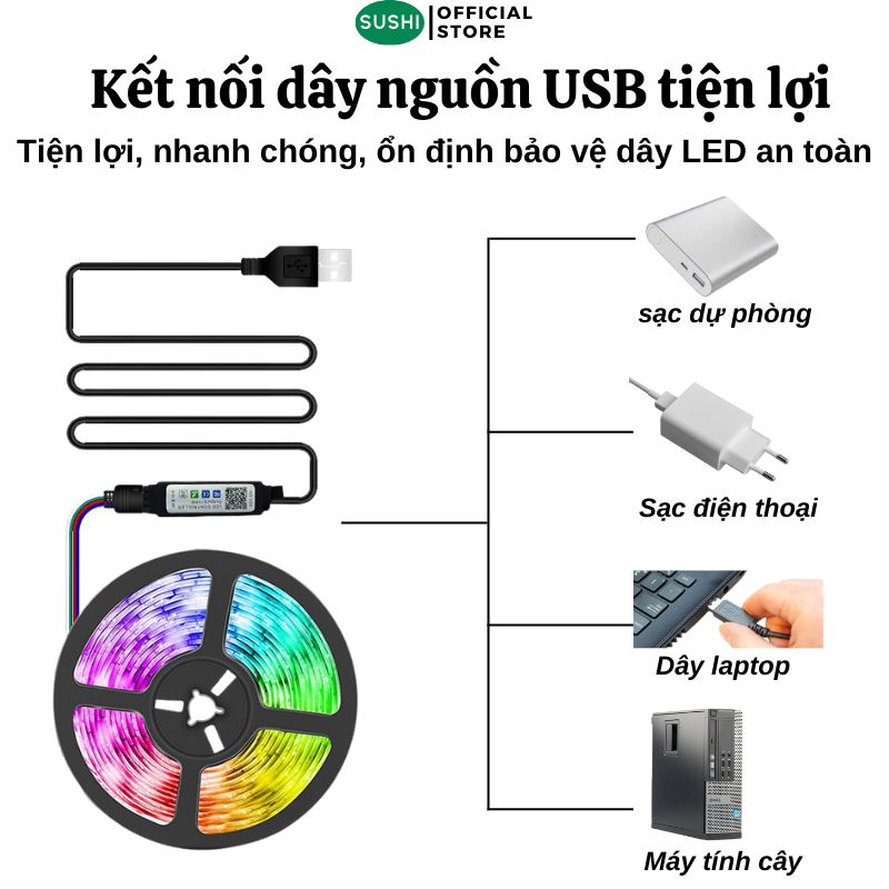 Dây Đèn Led Sushi 16 Triệu Màu Nháy Theo Nhạc