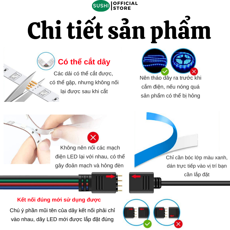 Dây Đèn Led Sushi 16 Triệu Màu Nháy Theo Nhạc