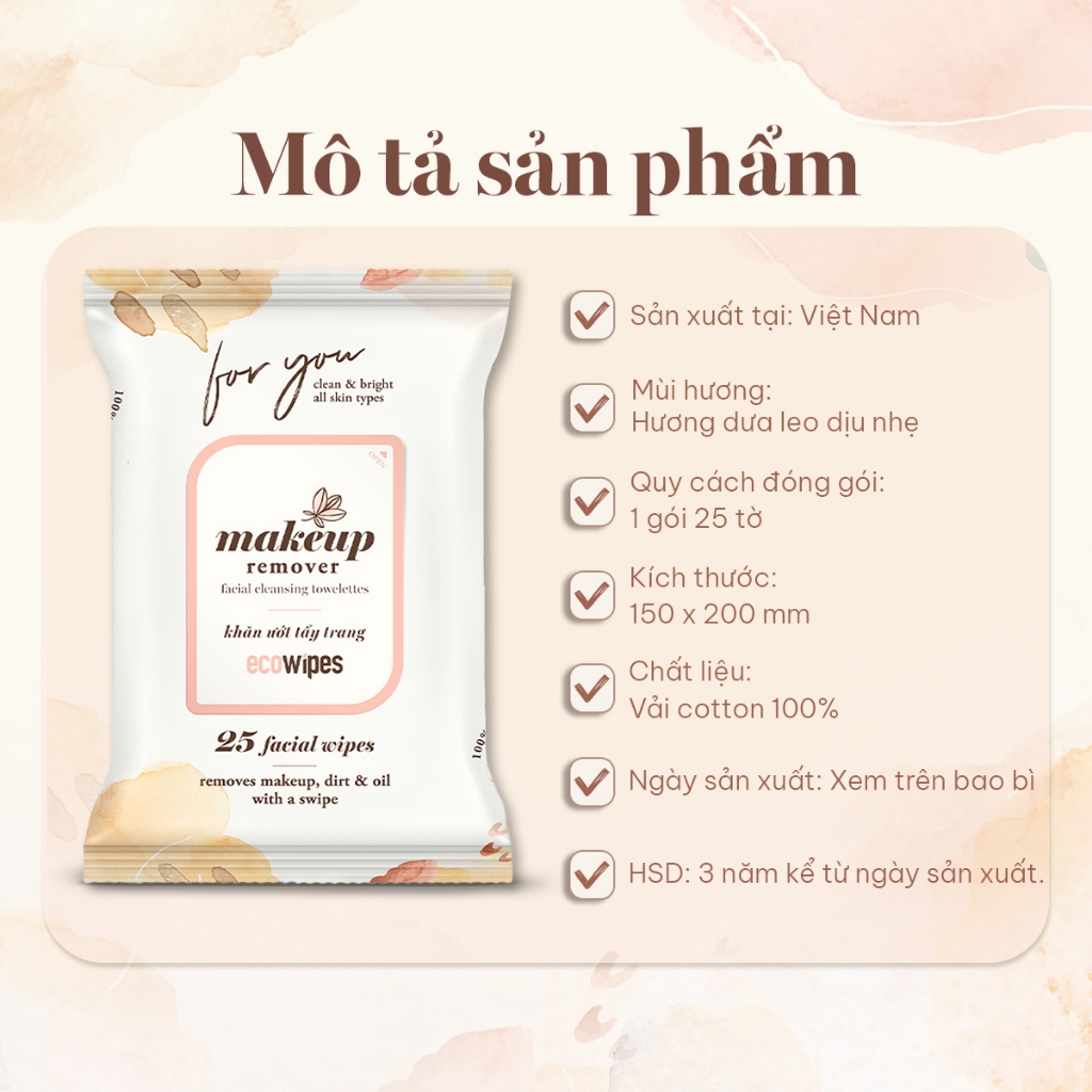 Khăn tẩy trang cao cấp Makeup Remover gói 25 tờ làm sạch lớp trang điểm nhanh chóng
