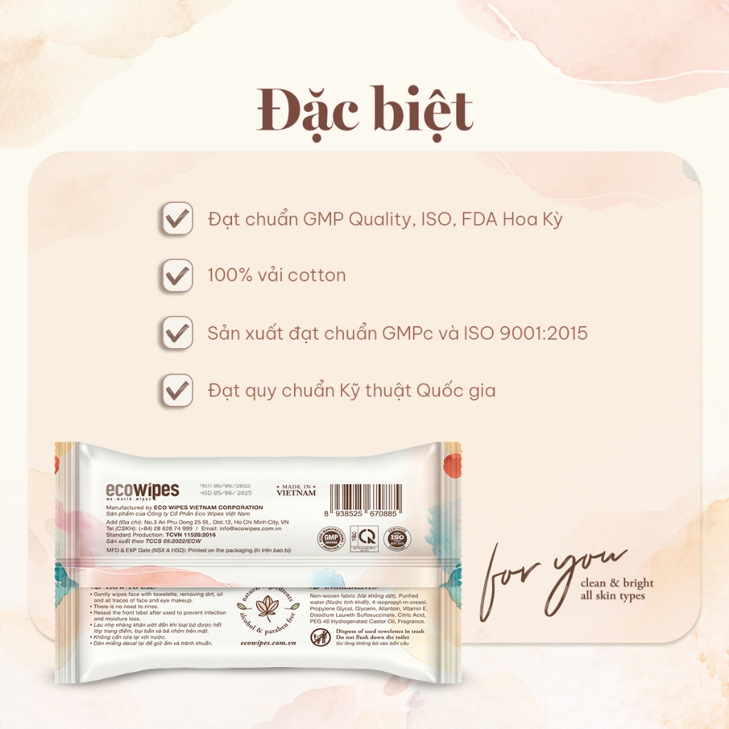 Khăn tẩy trang cao cấp Makeup Remover gói 25 tờ làm sạch lớp trang điểm nhanh chóng