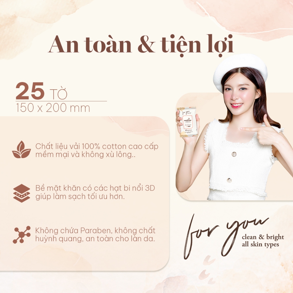Khăn tẩy trang cao cấp Makeup Remover gói 25 tờ làm sạch lớp trang điểm nhanh chóng