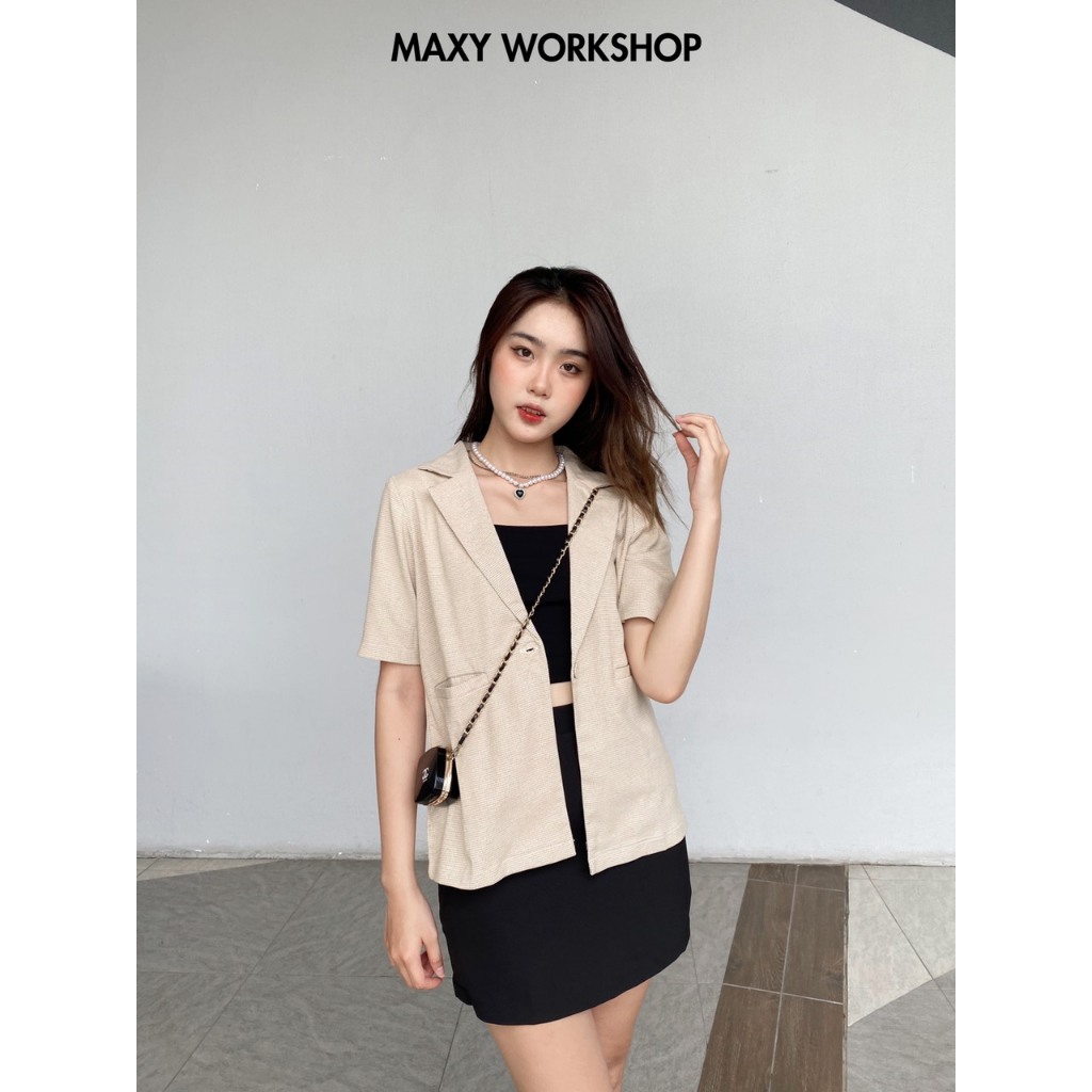 Áo blazer nữ ngắn tay có túi Trendy short blazer Maxy Workshop