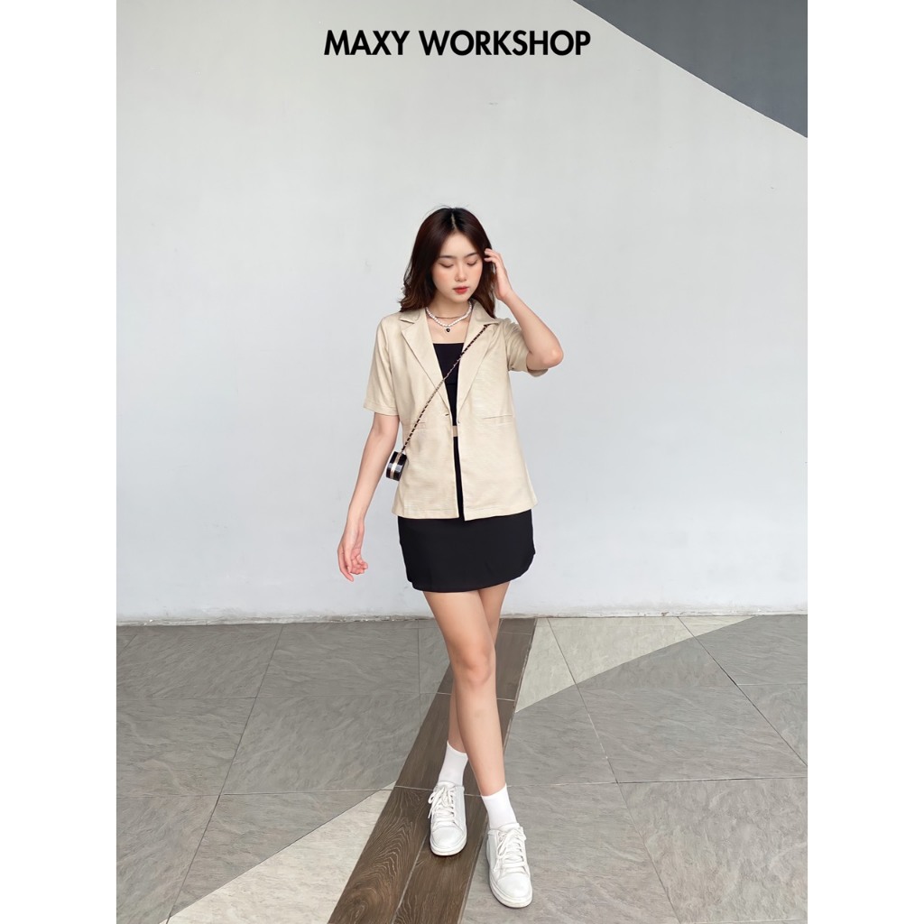 Áo blazer nữ ngắn tay có túi Trendy short blazer Maxy Workshop