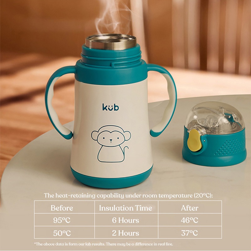 Bình nước chống tràn KUB 280ml cho bé bằng 316 thép không gỉ cách nhiệt niêm phong du lịch bình nước trẻ em có ống hút