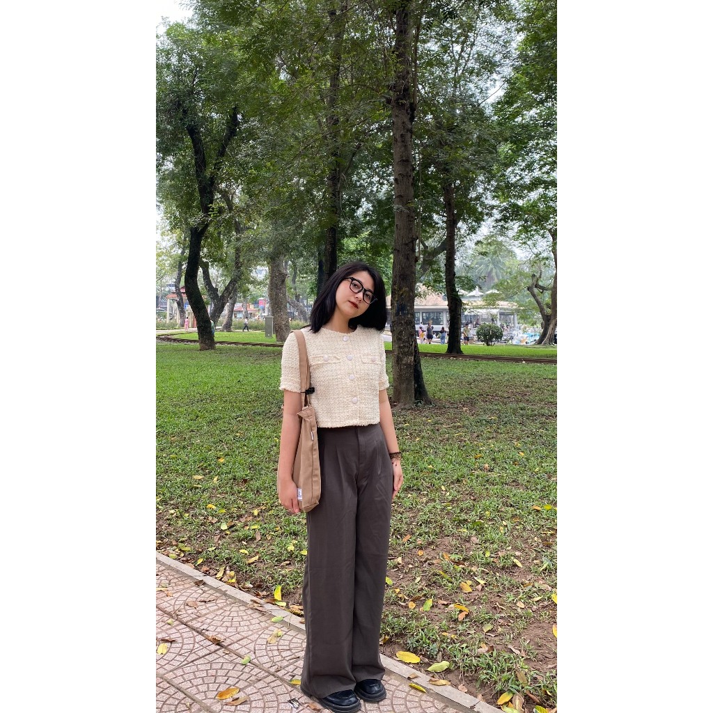 Áo dạ tweed QC, áo cộc tay tweed pha màu, áo khoác cộc tay