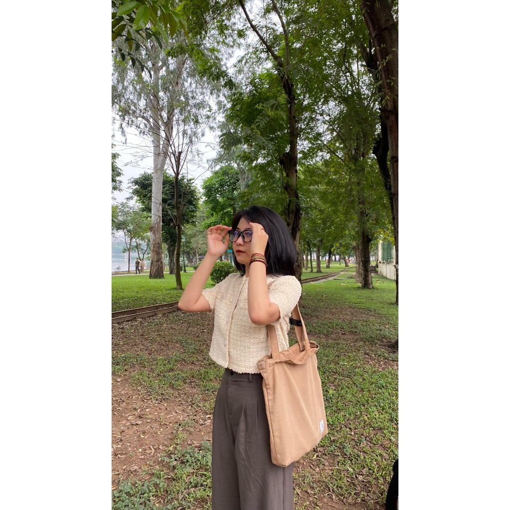 Áo dạ tweed QC, áo cộc tay tweed pha màu, áo khoác cộc tay