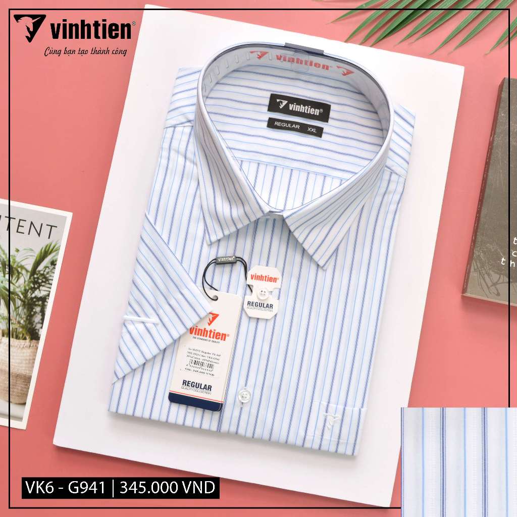 Áo Sơ Mi Ngắn Tay Sọc Caro Vạt Bầu Form Regular Vĩnh Tiến 345 - Nhiều Màu
