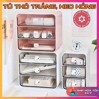  Tủ Đựng Đồ Mini Để Bàn Đựng Mỹ Phẩm Dụng Cụ Học Tập Ngăn Kéo Hình Thỏ Trắng,Heo Hồng Xếp Chồng Lên Nhau - Tủ Để Đồ Mini 