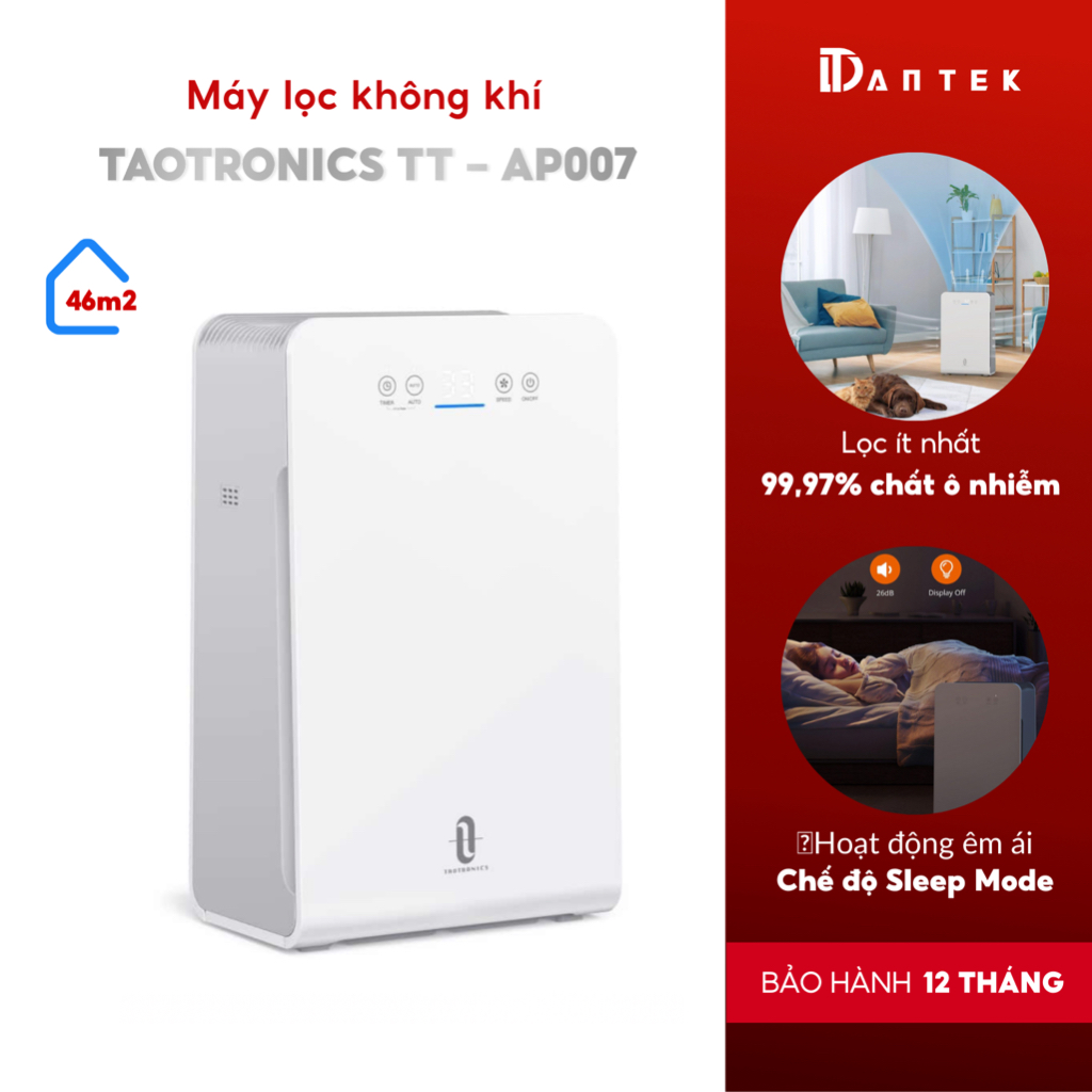 Máy lọc không khí TAOTRONICS AP007 HEPA Air Purifier bảo hành 12 tháng phù hợp cho căn hộ dưới 40m2 với Chế độ tự động