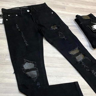 Quần AMIRI Đen Vá Gối Da Quần Jean Skinny màu đen gối vá họa tiết bản cao cấp co dãn 4 chiều hot trend 2023