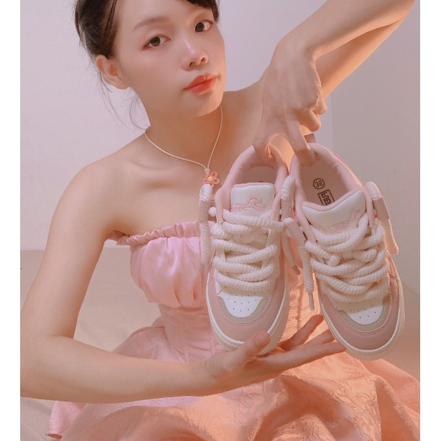 🍓  Giày Dây Thừng Màu Hồng Mũi Tròn Đi Học Giày Da Hàng Loại 1