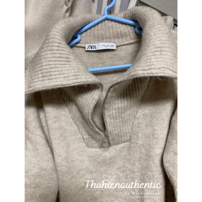 Áo len lông thỏ màu kem cổ bản lớn kéo khoá ngực mã code: 1822/035/712 ZARA chính hãng