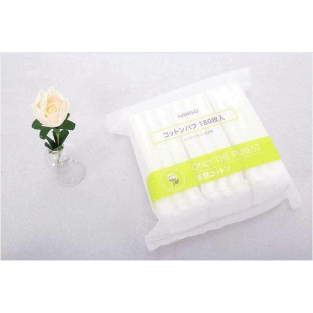Bông tẩy trang Miniso Nhật Bản 180 miếng, 3 lớp dày dặn