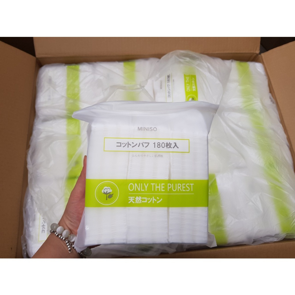 Bông tẩy trang Miniso Nhật Bản 180 miếng, 3 lớp dày dặn