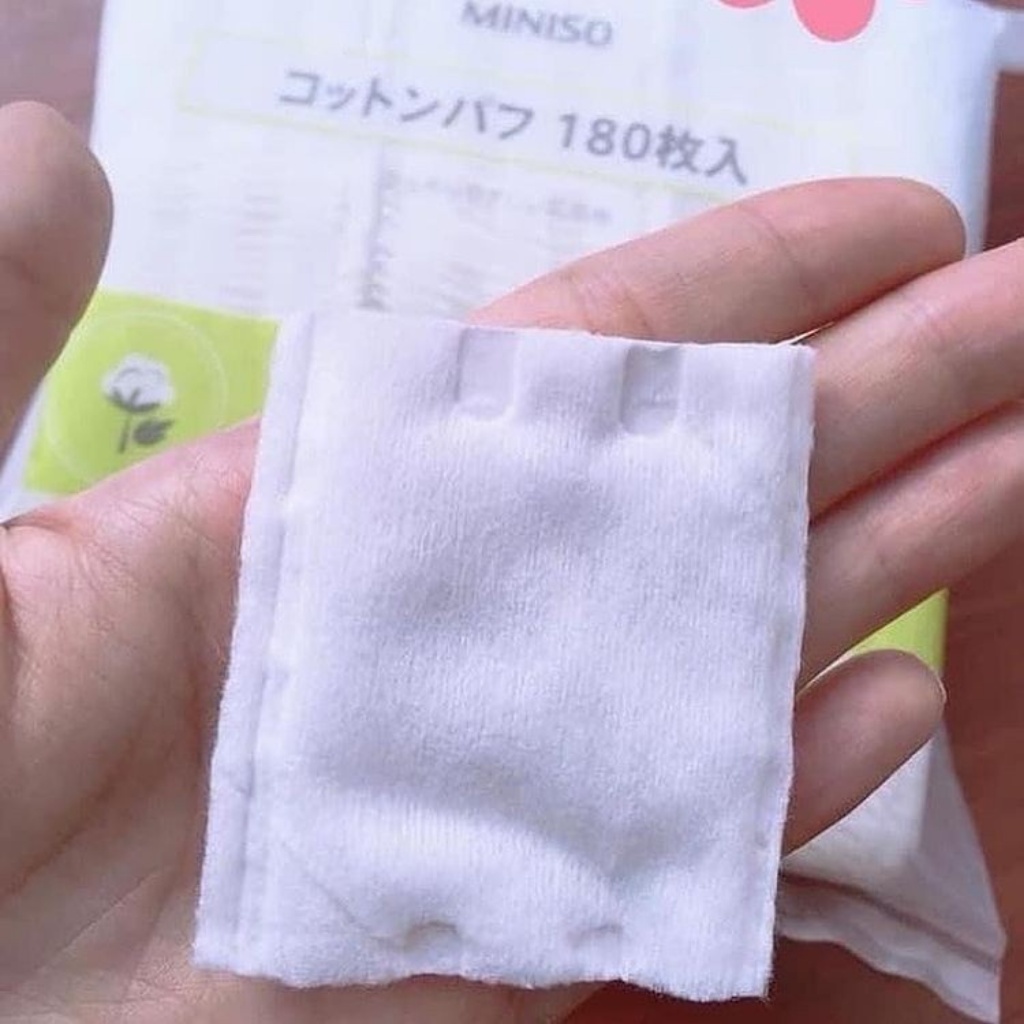 Bông tẩy trang Miniso Nhật Bản 180 miếng, 3 lớp dày dặn