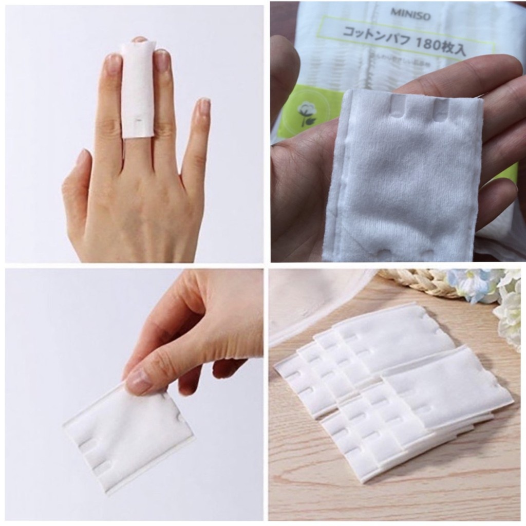 Bông tẩy trang Miniso Nhật Bản 180 miếng, 3 lớp dày dặn