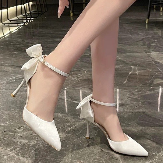 Giày Cao Gót Nữ 8P Gót Nhọn Gắn Nơ Siêu Đẹp XGC93