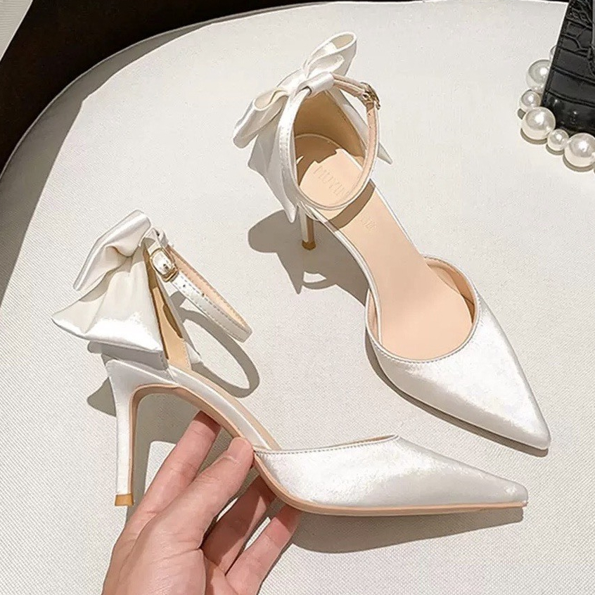 Giày Cao Gót Nữ 8P Gót Nhọn Gắn Nơ Siêu Đẹp XGC93