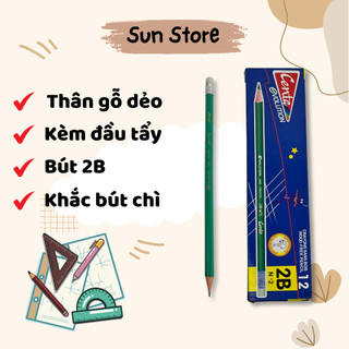 Bút chì gỗ 2B Centa kèm đầu tẩy thân gỗ dẻo chuyên khắc bút chì - Sun Store