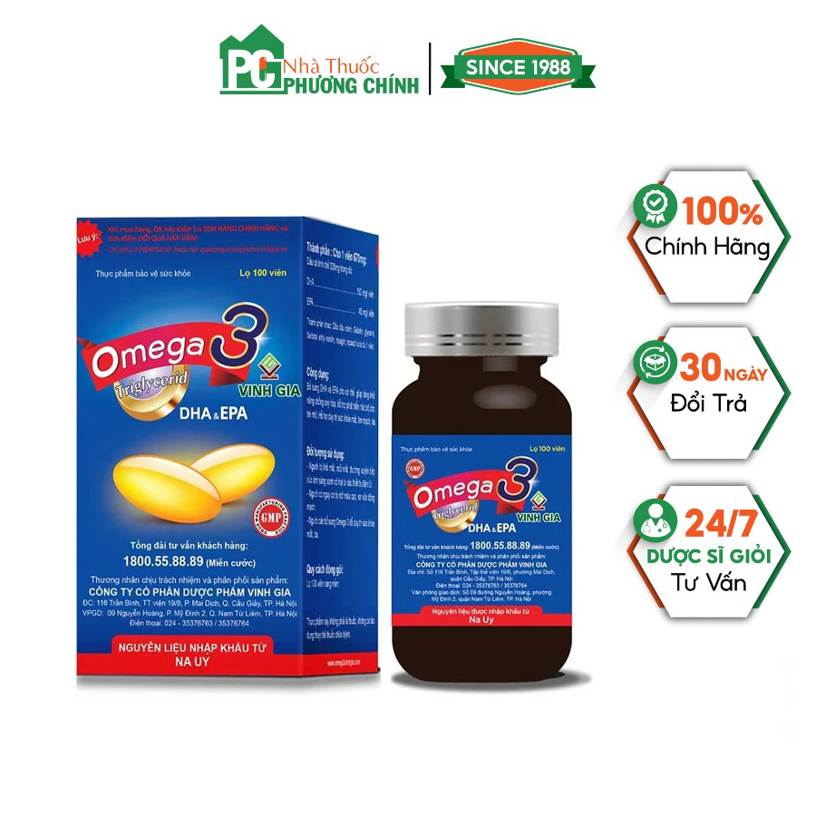 Omega 3 Vinh Gia - Hỗ Trợ Tăng Cường Trí Nhớ Và Thị Lực (Hộp 100 Viên)