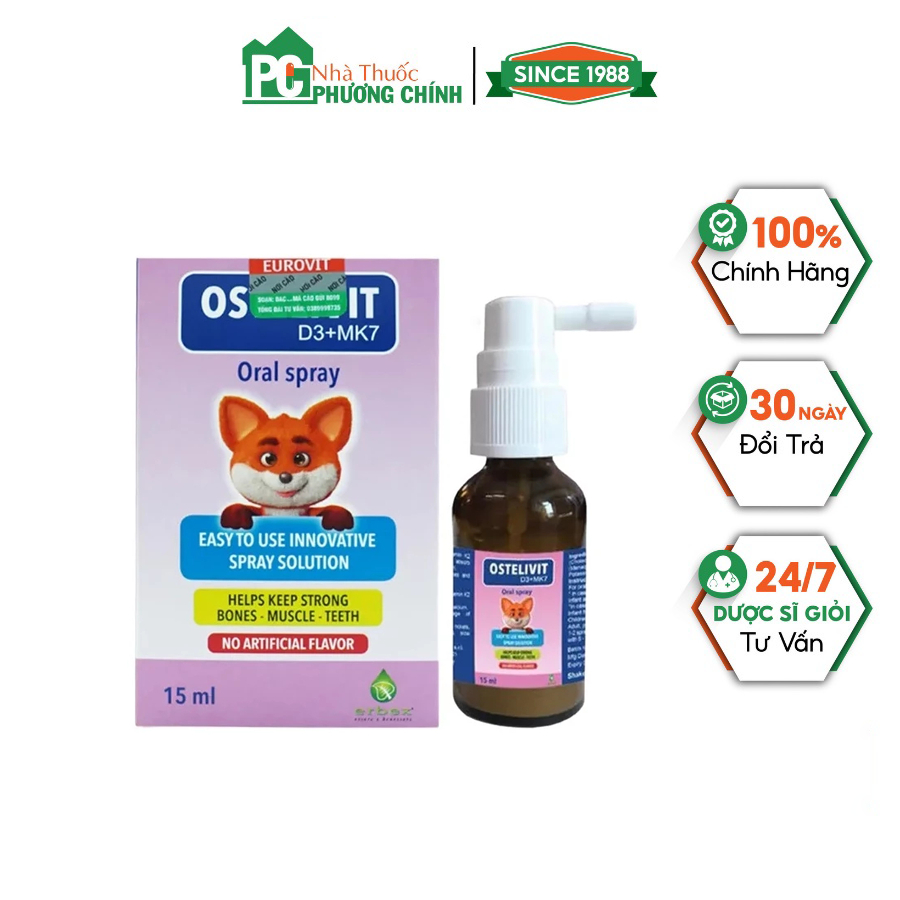 Ostelivit D3 MK7 - Xịt Bổ Sung Vitamin D3, K2 Cho Trẻ Sơ Sinh & Trẻ Nhỏ (Hộp 15ml)