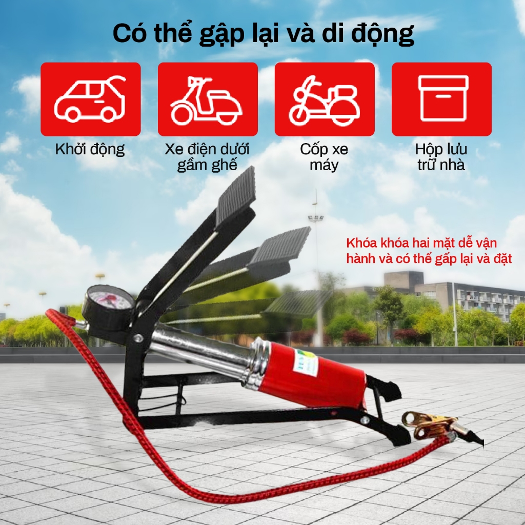 VIETVAN Bơm đạp chân mini dành cho mọi loại xe có đồng hồ hiển thị số kg hơi - bơm ô tô- XE MÁY, Phao, Bóng