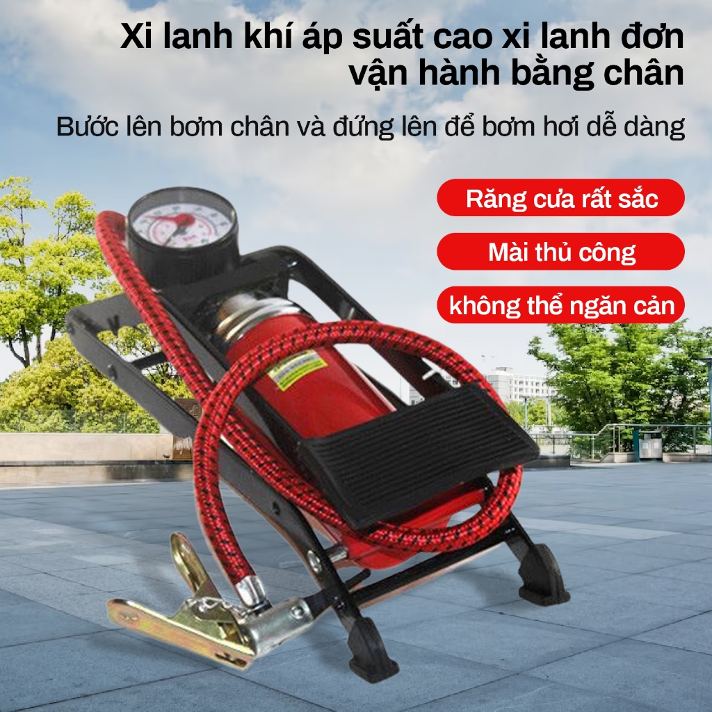 VIETVAN Bơm đạp chân mini dành cho mọi loại xe có đồng hồ hiển thị số kg hơi - bơm ô tô- XE MÁY, Phao, Bóng