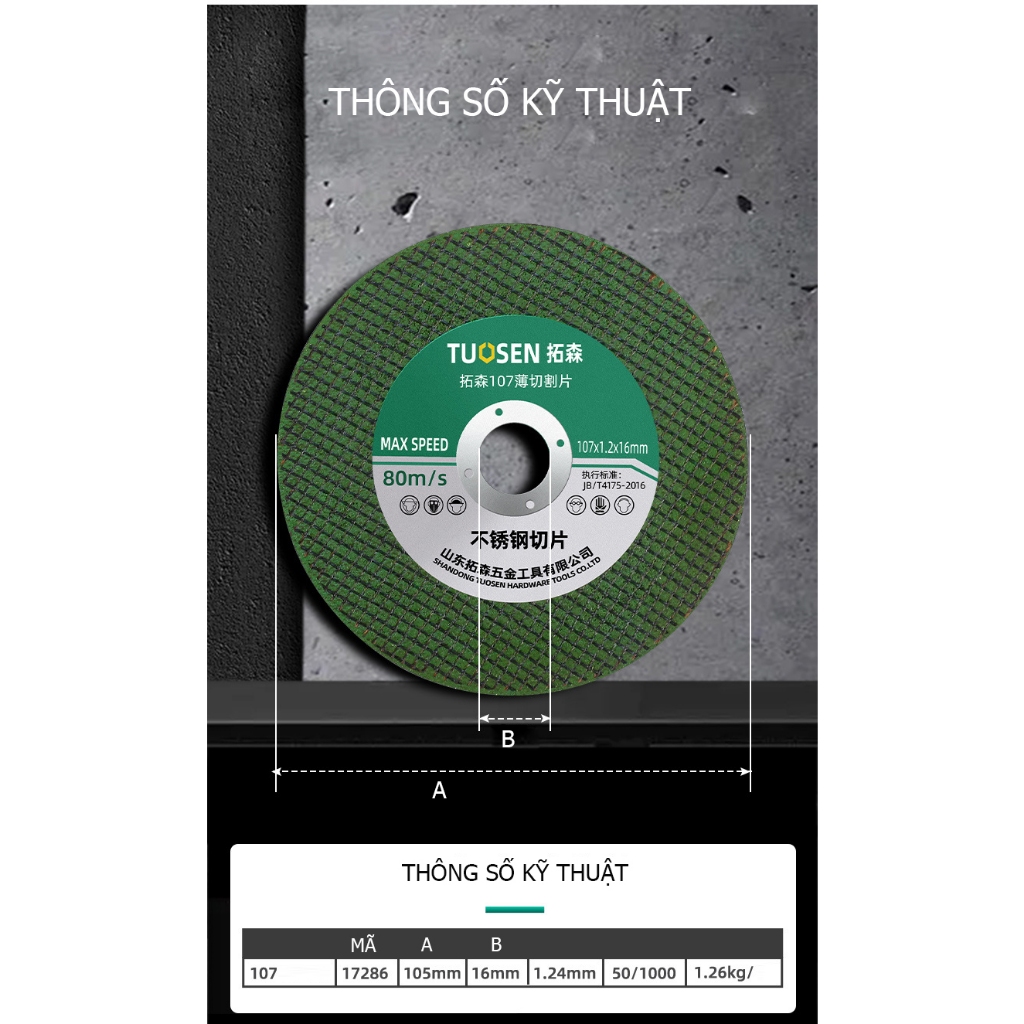 Hộp 5, 10 đĩa Đá cắt sắt 100mm Tuosen dùng cho máy mài góc cầm tay