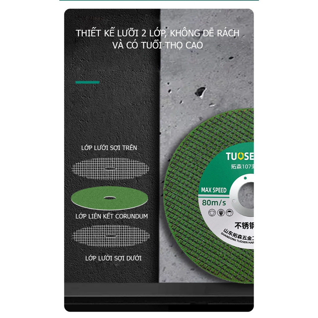 Hộp 5, 10 đĩa Đá cắt sắt 100mm Tuosen dùng cho máy mài góc cầm tay