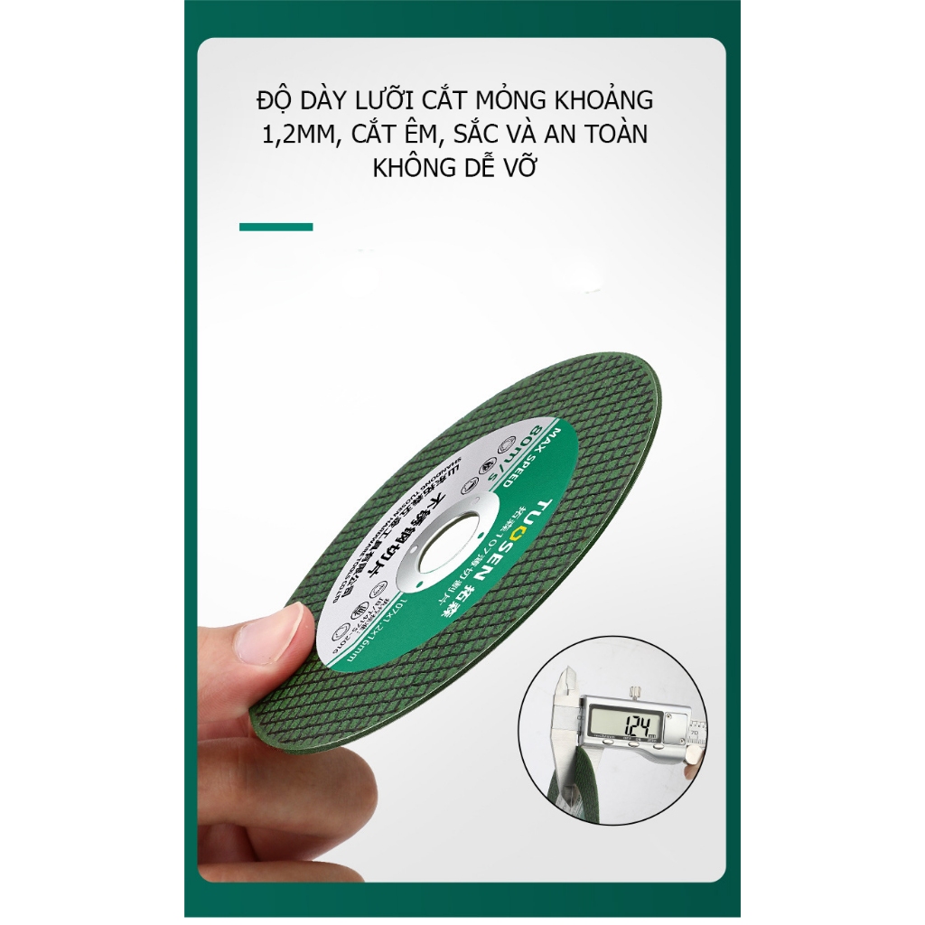 Hộp 5, 10 đĩa Đá cắt sắt 100mm Tuosen dùng cho máy mài góc cầm tay