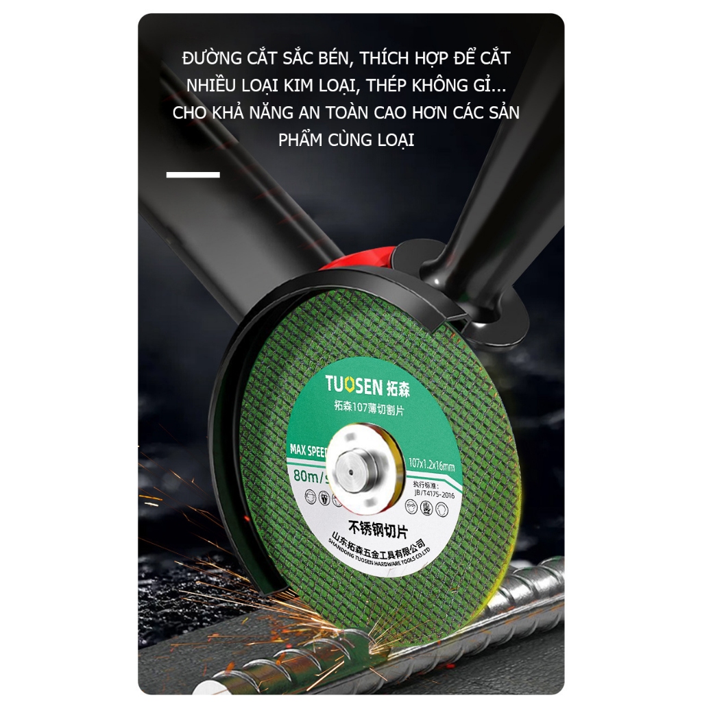 Hộp 5, 10 đĩa Đá cắt sắt 100mm Tuosen dùng cho máy mài góc cầm tay