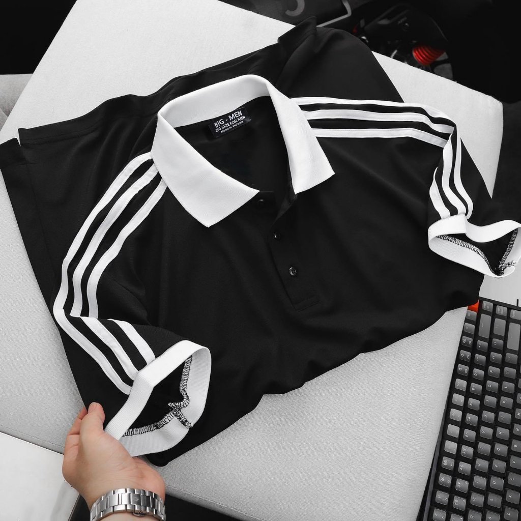 Áo thun polo vải cotton 3 sọc vai thời trang cỡ đại bigsize nam < 140kg