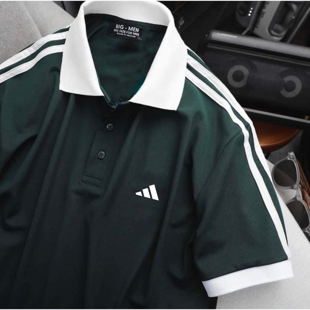 Áo thun polo vải cotton 3 sọc vai thời trang cỡ đại bigsize nam < 140kg