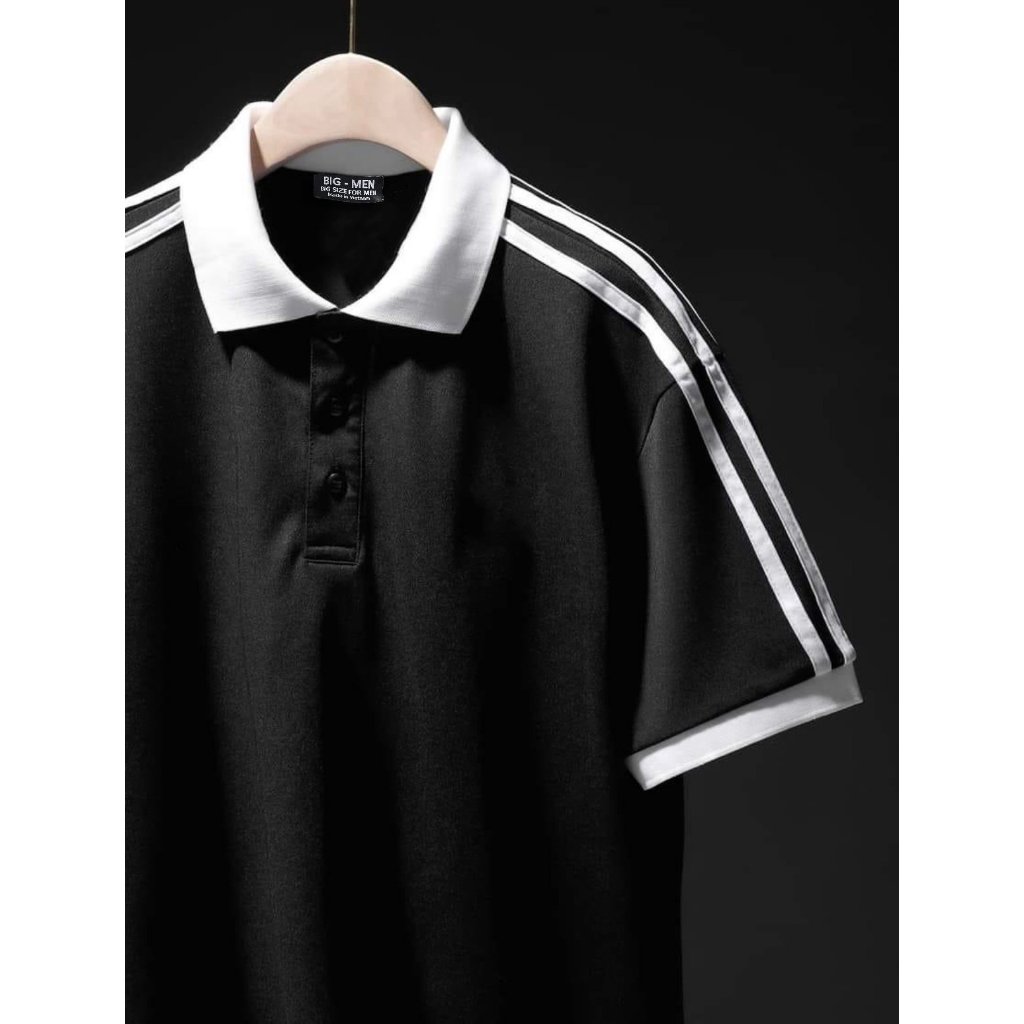 Áo thun polo vải cotton 3 sọc vai thời trang cỡ đại bigsize nam < 140kg