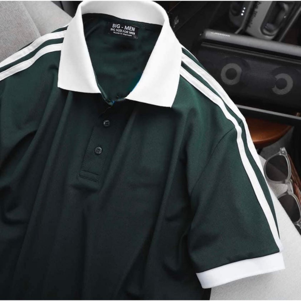 Áo thun polo vải cotton 3 sọc vai thời trang cỡ đại bigsize nam < 140kg