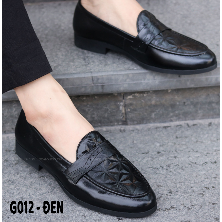 Giày Lười Da Nam công sở giá rẻ Dập Vân 3D Mã G012