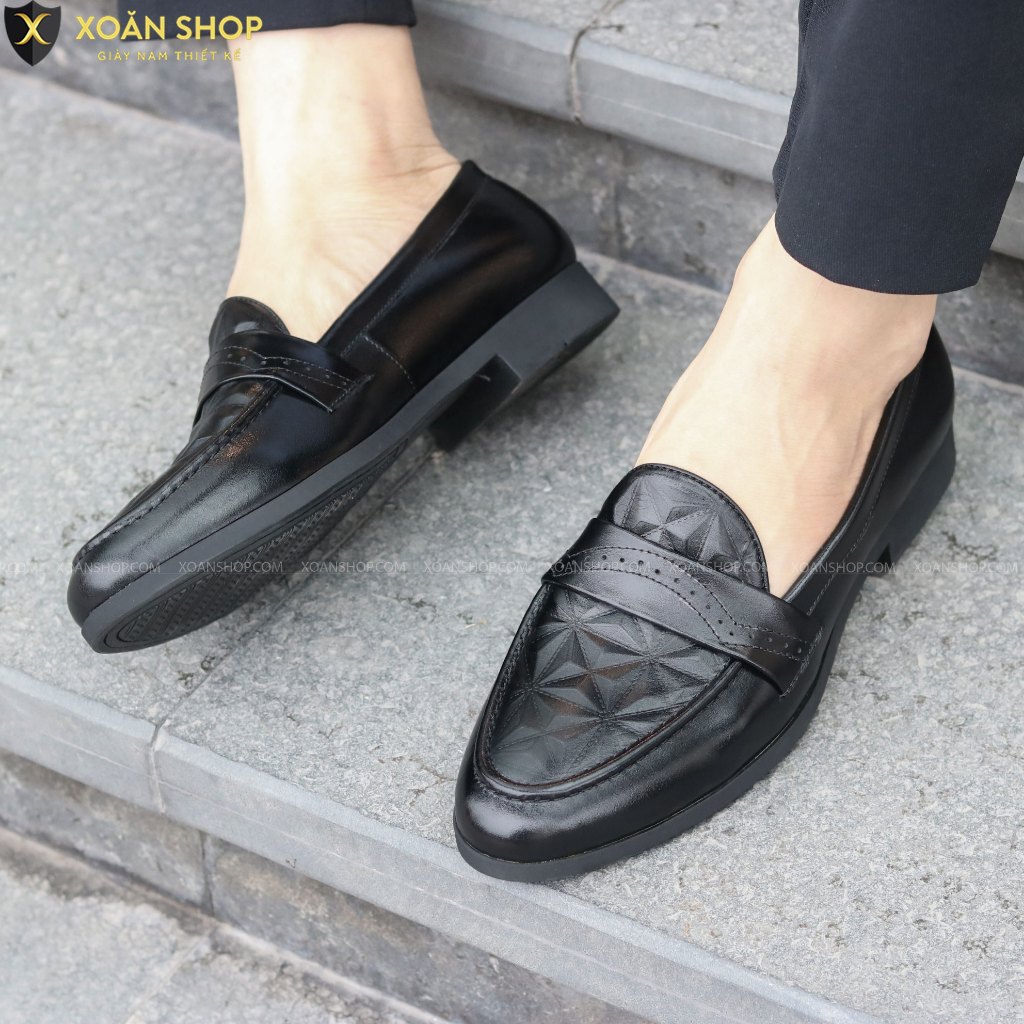 Giày Lười Da Nam công sở giá rẻ Dập Vân 3D Mã G012